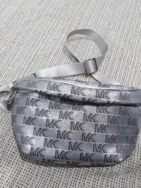 Michael Kors MK Logo Belt Bag | Silver Monogram | Fanny Pack Crossbody